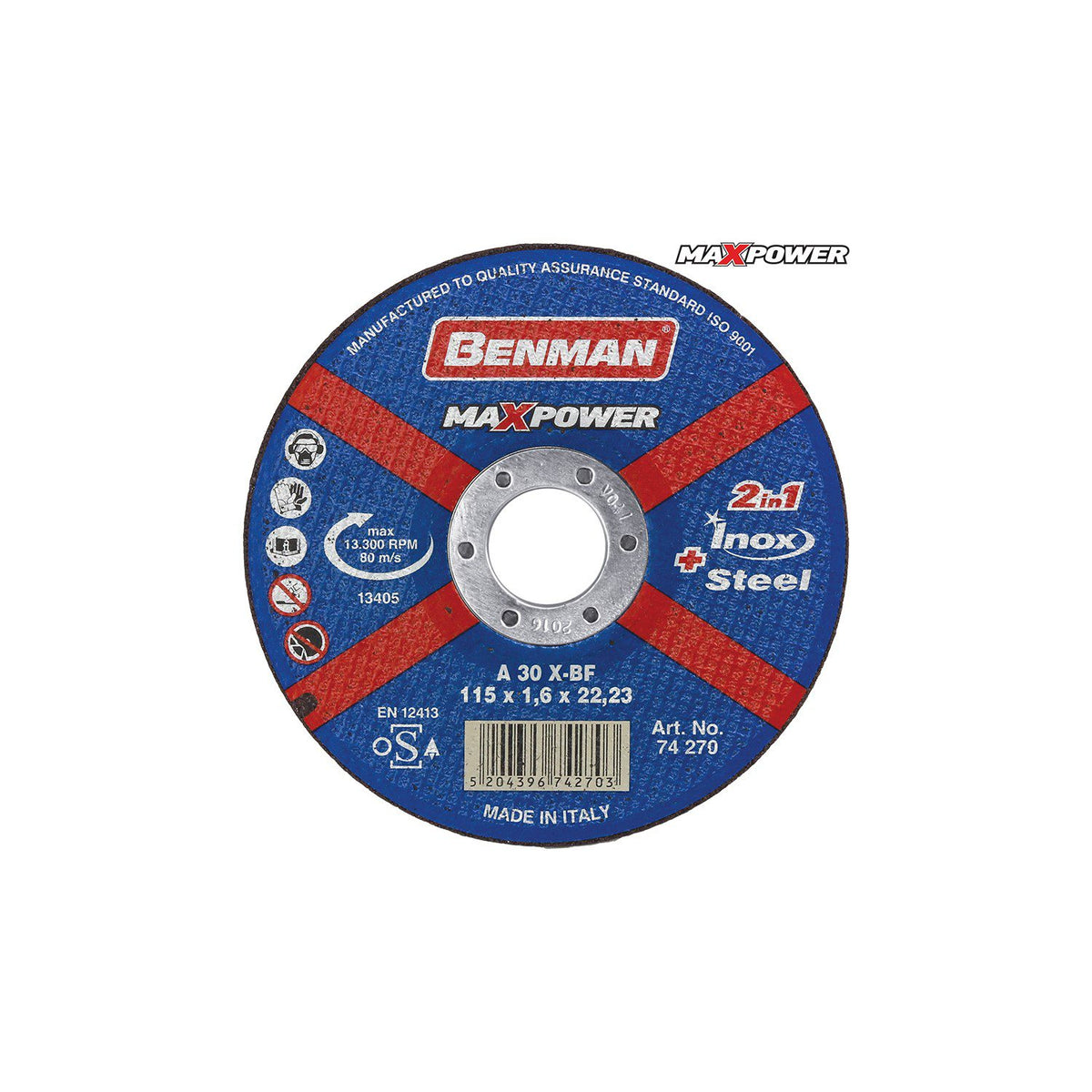 BENMAN ΔΙΣΚΟΣ ΚΟΠΗΣ ΙΝΟΧ – ΣΙΔΗΡΟΥ MAXPOWER 125×1.6 74271
