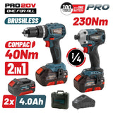 BORMANN Pro BBP5003 Σετ Δραπ/βιδο Κρουστικό Compact Brushless 20V &amp; Παλμικό Κατσαβίδι &amp; x2 Μπαταρίες