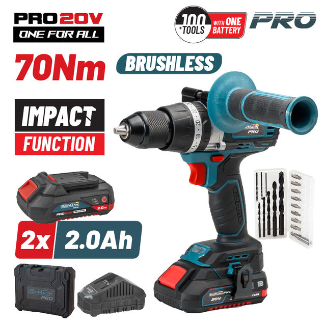 BORMANN Pro BBP5140 Δραπ/βιδο Κρουστικό Brushless 20V,70Nm,Li-Ion,με 2 Ταχύτητες, 2x2Ah &amp; Βαλίτσα