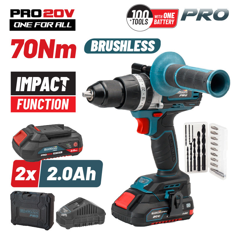 BORMANN Pro BBP5140 Δραπ/βιδο Κρουστικό Brushless 20V,70Nm,Li-Ion,με 2 Ταχύτητες, 2x2Ah &amp; Βαλίτσα