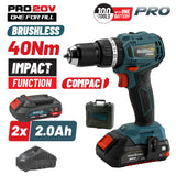 BORMANN Pro BBP5144 Σετ Δραπανοκατσάβιδο Compact,Brushless μπαταρίας 20V,Li-Ion,2 Ταχύτητες,2x2Ah