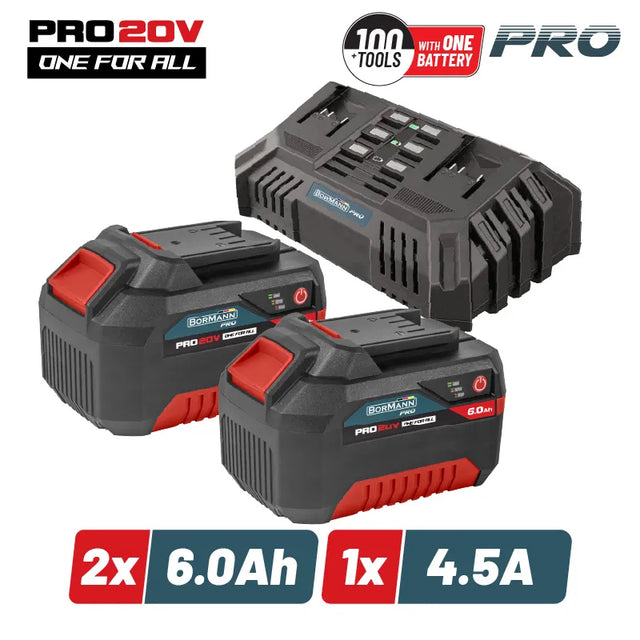 BORMANNN Pro BBP9966 Starter Kit 20V,Μπαταρίες 2x6.0Ah &amp; Διπλός Ταχυφορτιστής ,Li-Ion,4.5A
