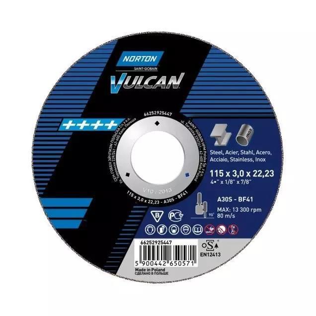 Δίσκος κοπής για inox-σιδήρου 100τεμ. ίσιος VULCAN No125x1x22,23mm NORTON