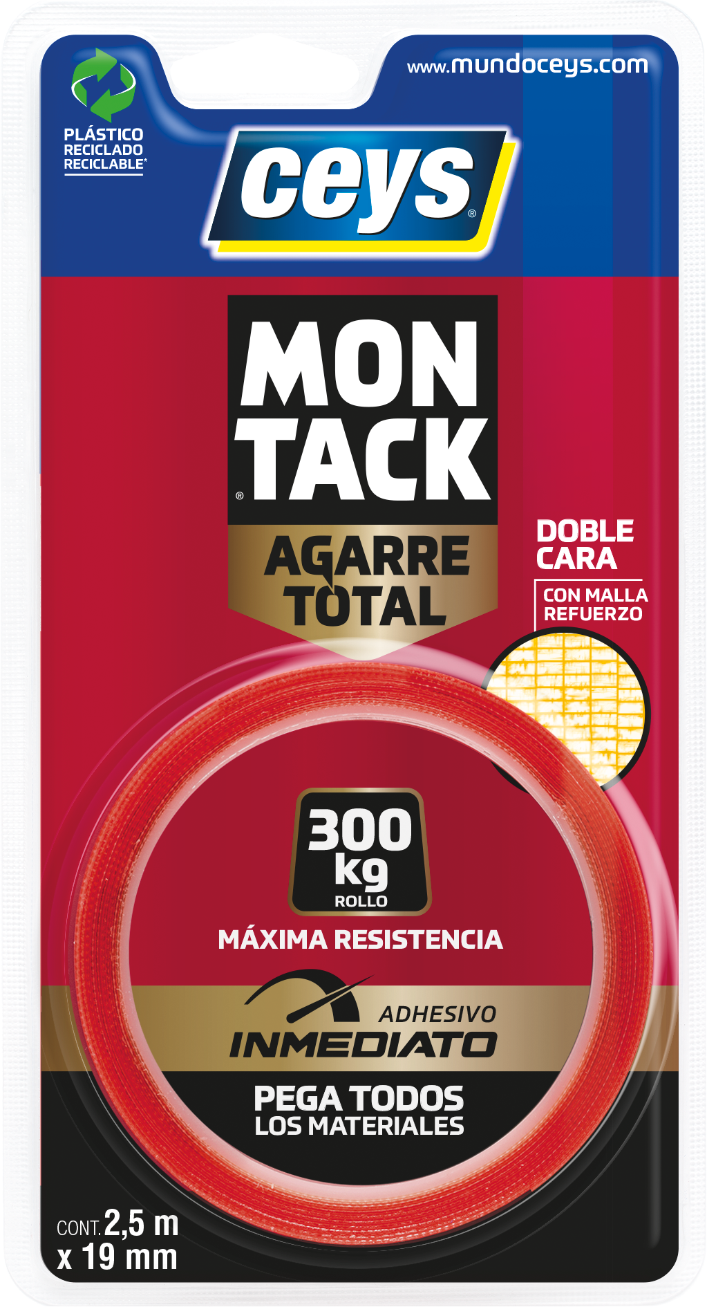 CEYS Montack Total Grip Ταινία Διπλής Όψης 2,5 m x 19 mm