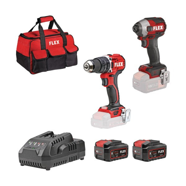 FLEX 18V FB1 Σετ κρουστικό δραπανοκατσάβιδο PD-2G-18.0-EC-LD & κατσαβίδι παλμικό ID-1/4"-18.0-EC-HD +(2x5,0Ah) +φορτιστής +τσάντα