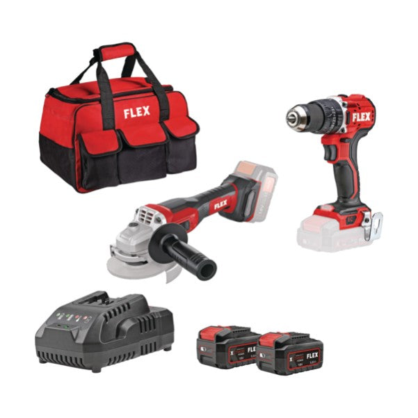 FLEX 18V FB2 Σετ κρουστικό δραπανοκατσάβιδο PD-2G-18.0-EC-LD & γωνιακός τροχός L-125-18.0-EC-LD +(2x5,0Ah) +φορτιστής +τσάντα