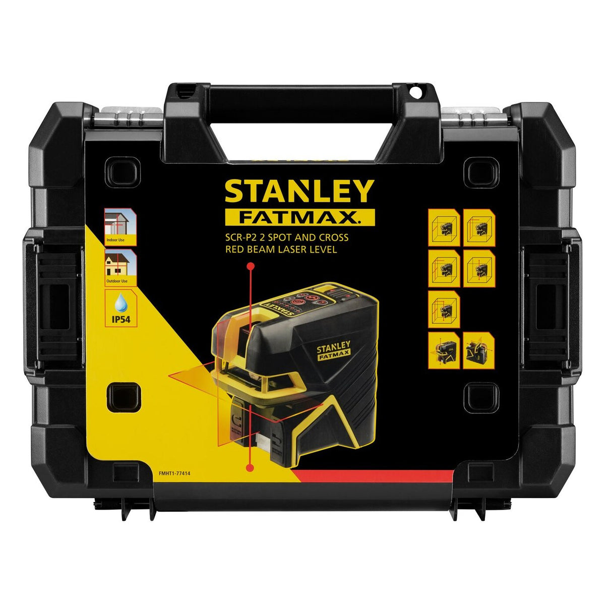 Συσκευασία αλφαδιού laser Stanley FatMax SCR-P2 FMHT1-77414 με ενδείξεις IP54 και χρήσης σε εσωτερικούς και εξωτερικούς χώρους