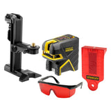 Αλφάδι laser STANLEY FATMAX FMHT1-77415 με πολυβραχίονα, γυαλιά και κάρτα στόχου σε λευκό φόντο
