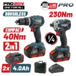 BORMANN Pro BBP5003 Σετ Δραπ/βιδο Κρουστικό Compact Brushless 20V & Παλμικό Κατσαβίδι & x2 Μπαταρίες